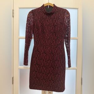 Chic Burgundy Lace Long Sleeve Dress